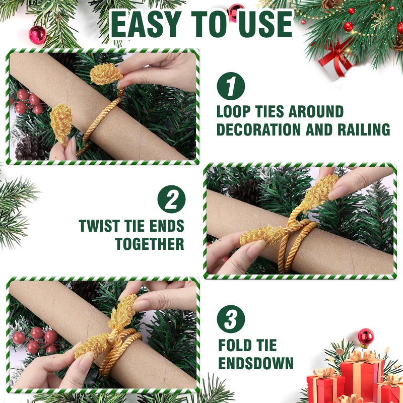 Celltestria 12 قطعة من علاقات إكليل عيد الميلاد من سيلتيستريا مقاس 50.8 سم، قابلة لإعادة الاستخدام ومرنة، إكليل عيد الميلاد، إكليل تويست من أجل درابزين درابزين الدرج، شجرة تزيين المنزل في العطلات، تغليف الحرف اليدوية (ذهبي) - Image 4